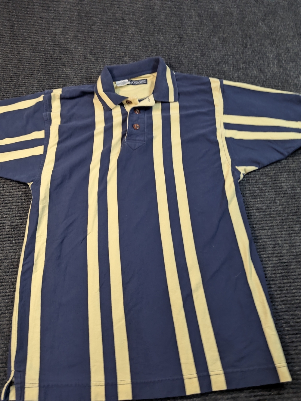 L.A. Loving Vintage 90s Navy Gold Vertical Stripe Polo Shirt Size